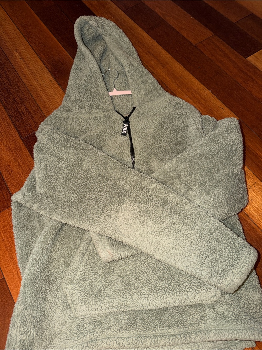 PINK Victoria's Secret Sage Green Sherpa Half-Zip Hoodie